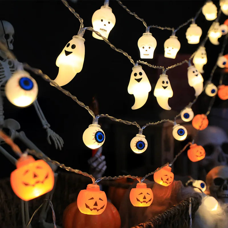 Halloween Decoration Led Light String Pumpkin Skull Head Eyeball Shaped Lamp String  Trick