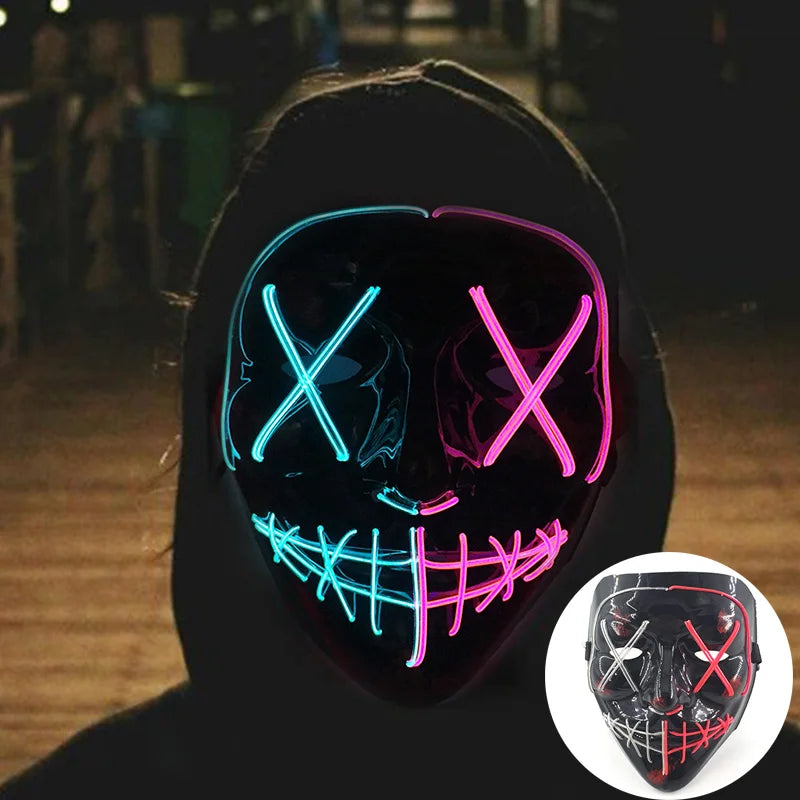 Wireless Scary Glowing Mask - LED Luminous Purge Mask for Halloween, Cosplay, and Festivals.