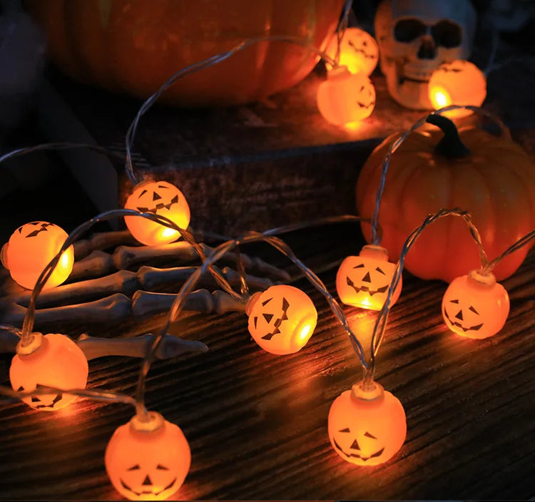 Halloween Decoration Led Light String Pumpkin Skull Head Eyeball Shaped Lamp String  Trick