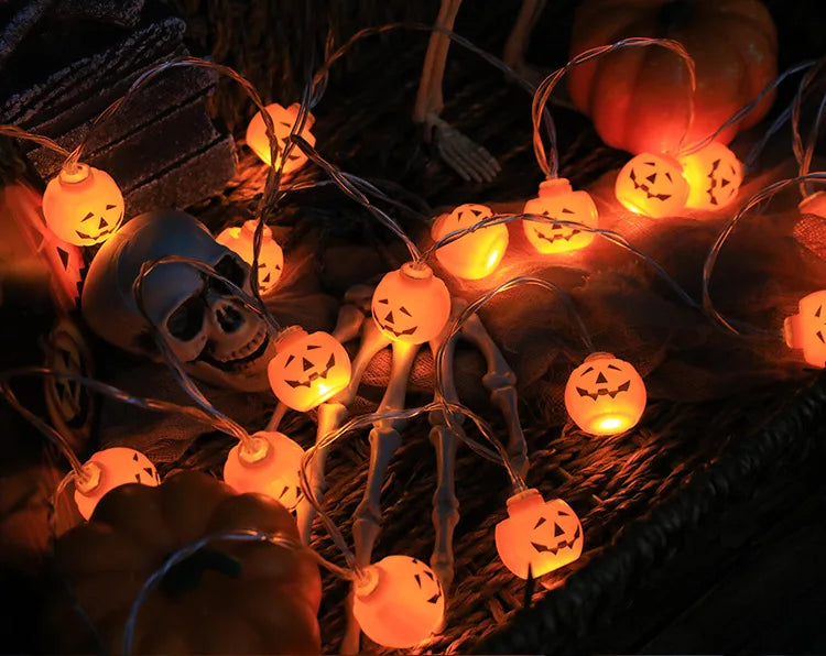 Halloween Decoration Led Light String Pumpkin Skull Head Eyeball Shaped Lamp String  Trick