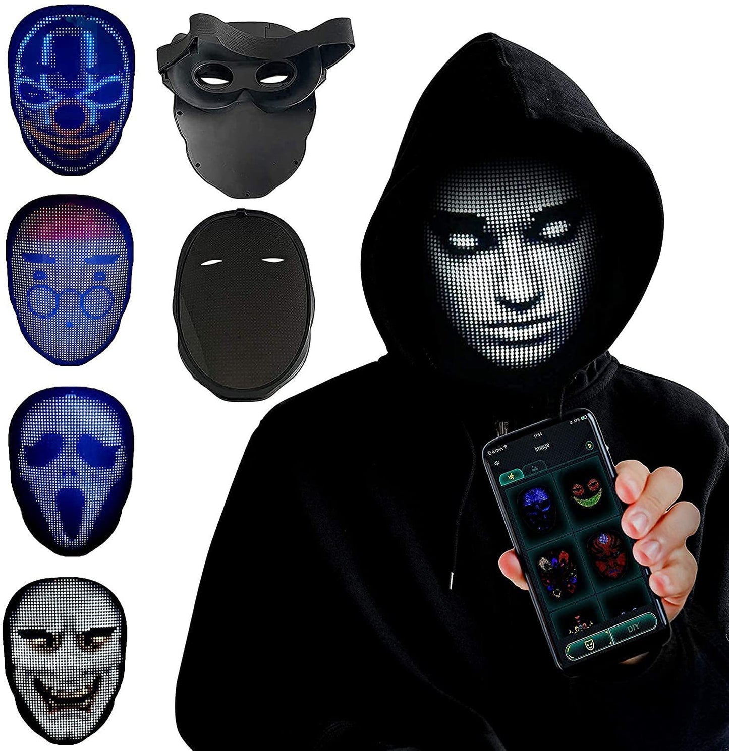 [Trendifer] Advanced Halloween Face Masks Full Color LED Luminous Mask Face Changing Mask Party Bar Props